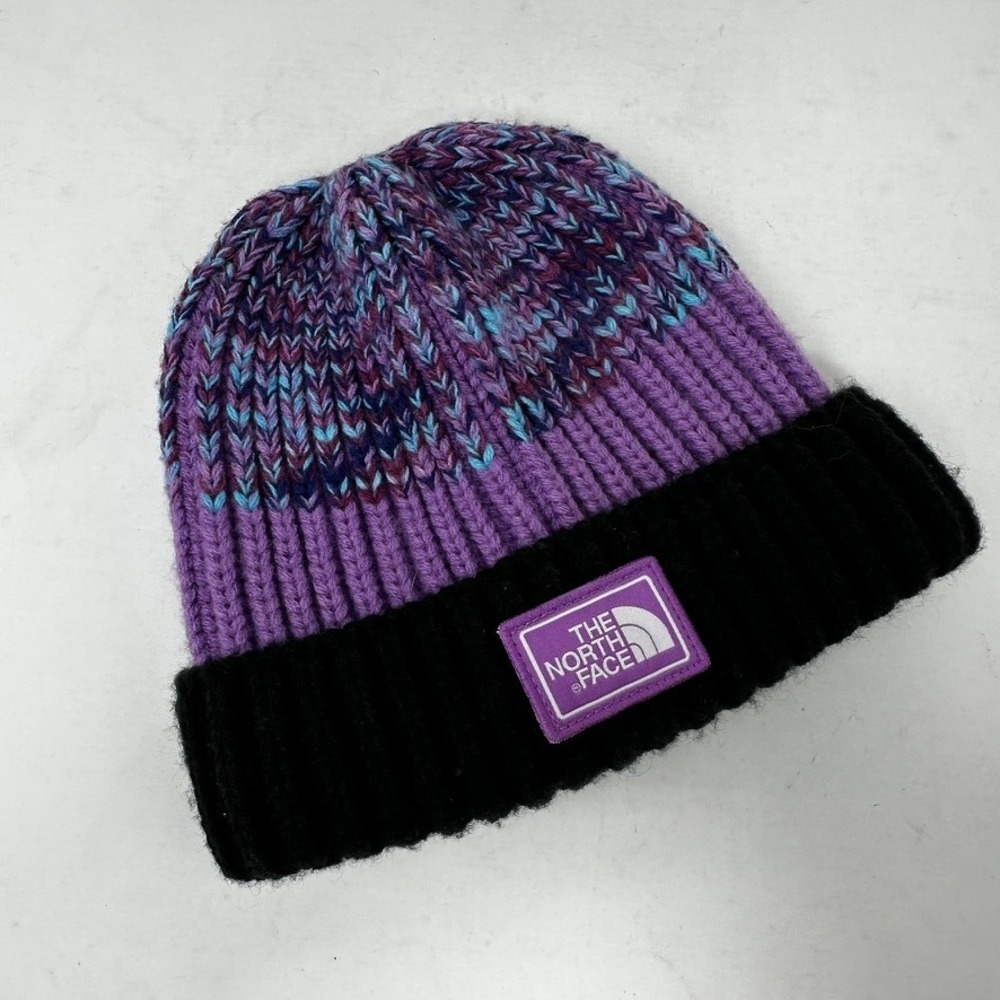 NWOT The North Face Youth Small Salty Dog Beanie Purple Multi Black Knit Hat